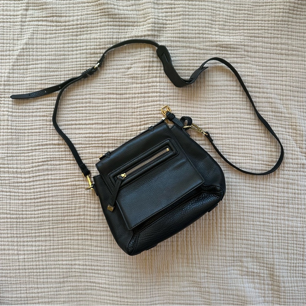 HALSTON HERITAGE | Vintage Black Leather Crossbody Bag with Brass Hardware